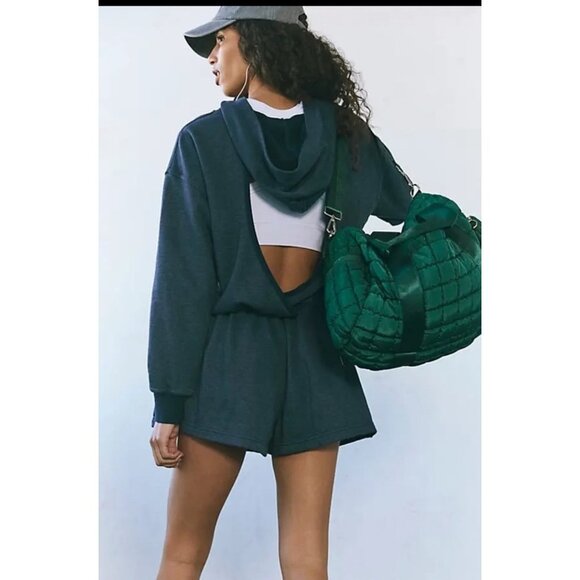 Free People Such a Flirt Romper Navy Blue Hooded Open Back Long Sleeve XS, S NEW - Picture 3 of 16